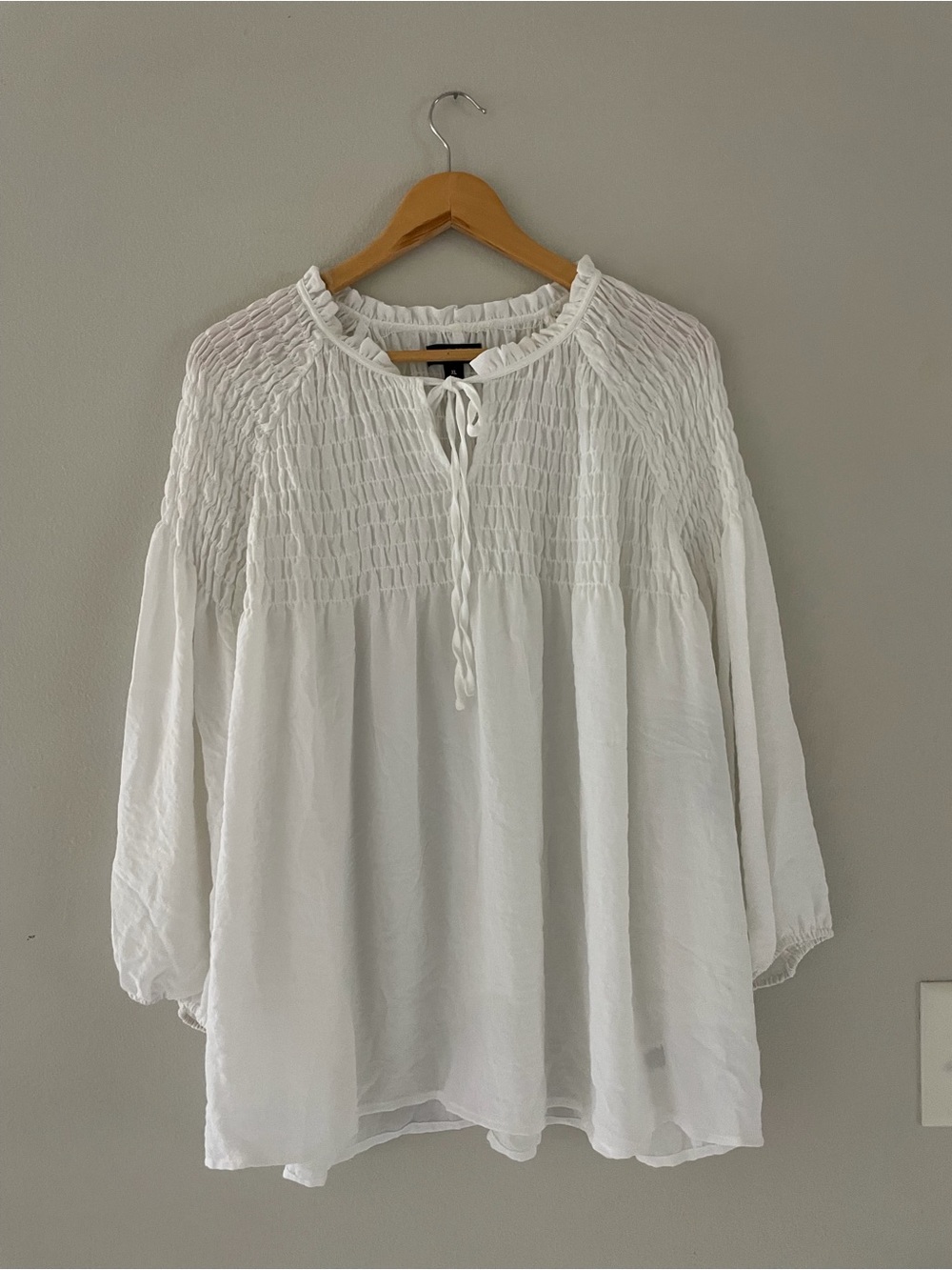 ANA White Smocked Long Sleeve Blouse